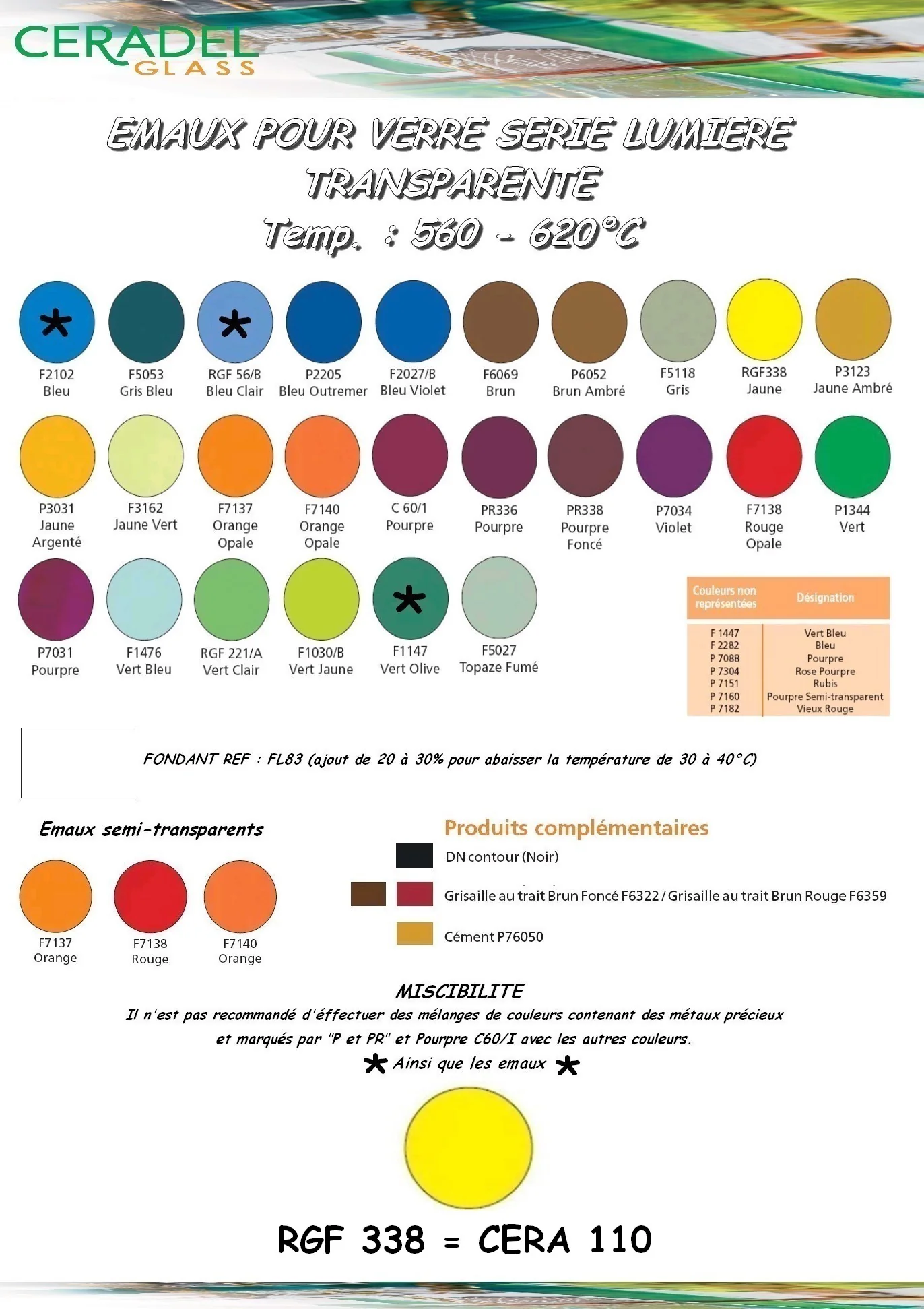 *CERA 110/RGF338 JAUNE Email Transparent-Verre 600°C - Image 3